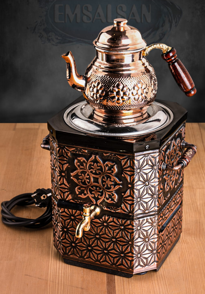 ELEKTRİKLİ NOSTALJİK ÇAY SEMAVERİ-BAKIR ÇAY SEMAVERİ +DEMLİK HEDİYE