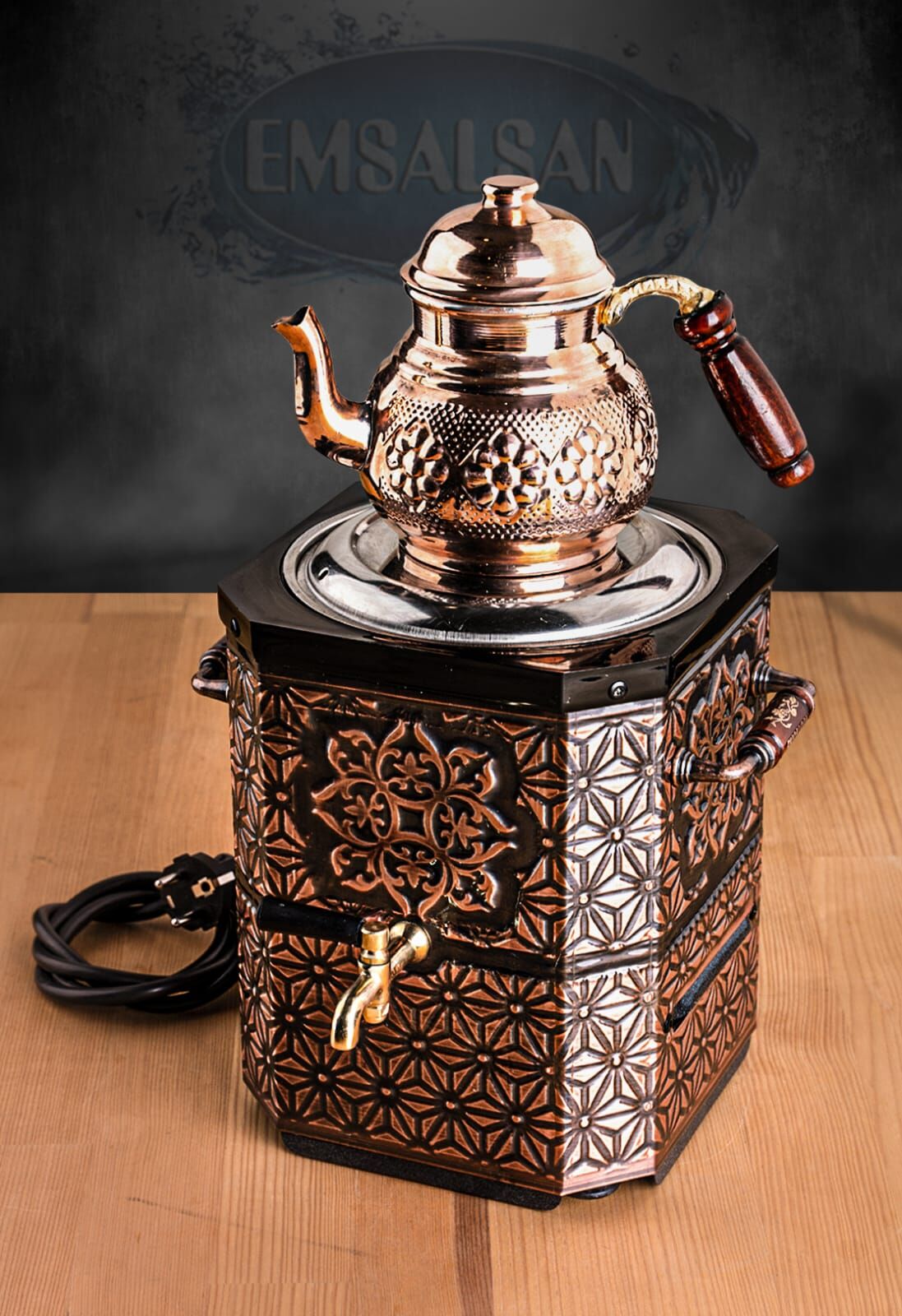 ELEKTRİKLİ NOSTALJİK ÇAY SEMAVERİ-BAKIR ÇAY SEMAVERİ +DEMLİK HEDİYE