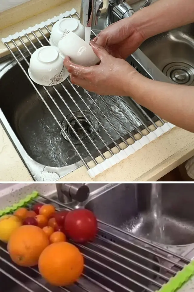 Buffer Evye Üstü Katlanır Nihale Paslanmaz Çelik Kurutma Süzgeci