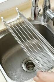 BUFFER® Evye Üstü Katlanır Nihale Paslanmaz Çelik Pratik Sebze Meyve Bulaşık Kurutma Süzgeci