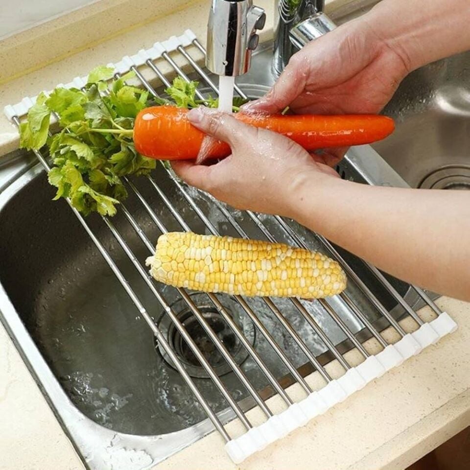 Buffer Evye Üstü Katlanır Nihale Paslanmaz Çelik Kurutma Süzgeci