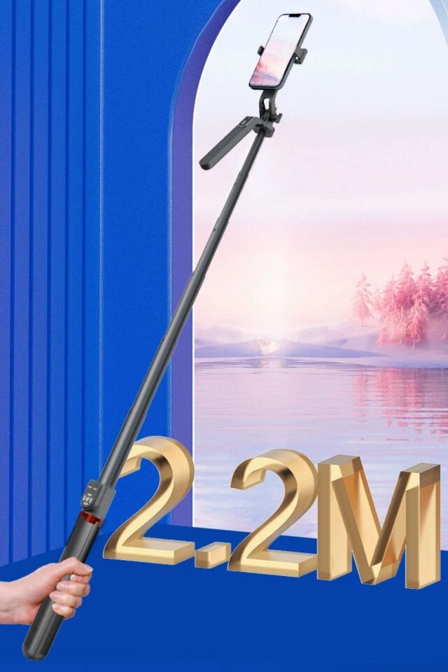 ® Kumandalı 360 Derece Dönebilen Cep Telefonu ve Kamera Tripodu  2.2m Uzayabilen Selfie Çubuğu