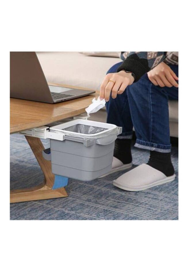 BUFFER® Mini Masa Çöp Kovası Plastik Tezgah Altı Geri Çekilebilir Yapışkanlı Görünmez Bölme Pratik