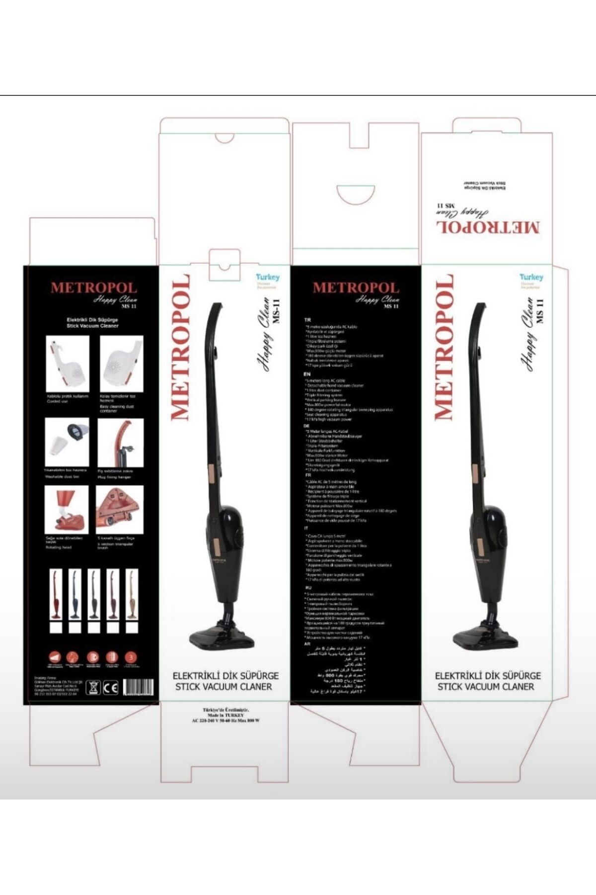 Metropol Toz Torbalı Elektrikli Dik Süpürge Happy Clean MS-11
