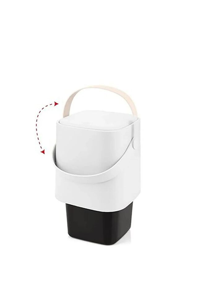 Click Kapaklı Kulplu Mutfak Çöp Kovası - Tezgah Üstü Sihirli Iç Kovalı Çöp Kovası 4 Lt - Beyaz
