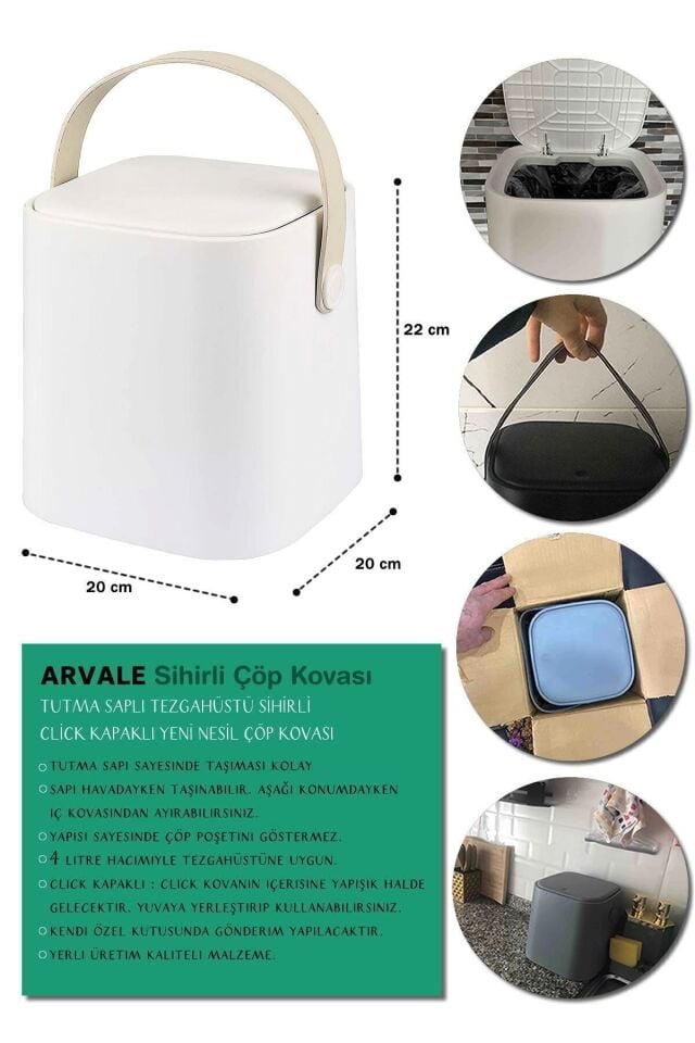 Sihirli Çöp Kovası | Tutma Saplı Sihirli Iç Kovalı Tezgah Üst Mutfak Çöp Kovası 4 Lt - Beyaz