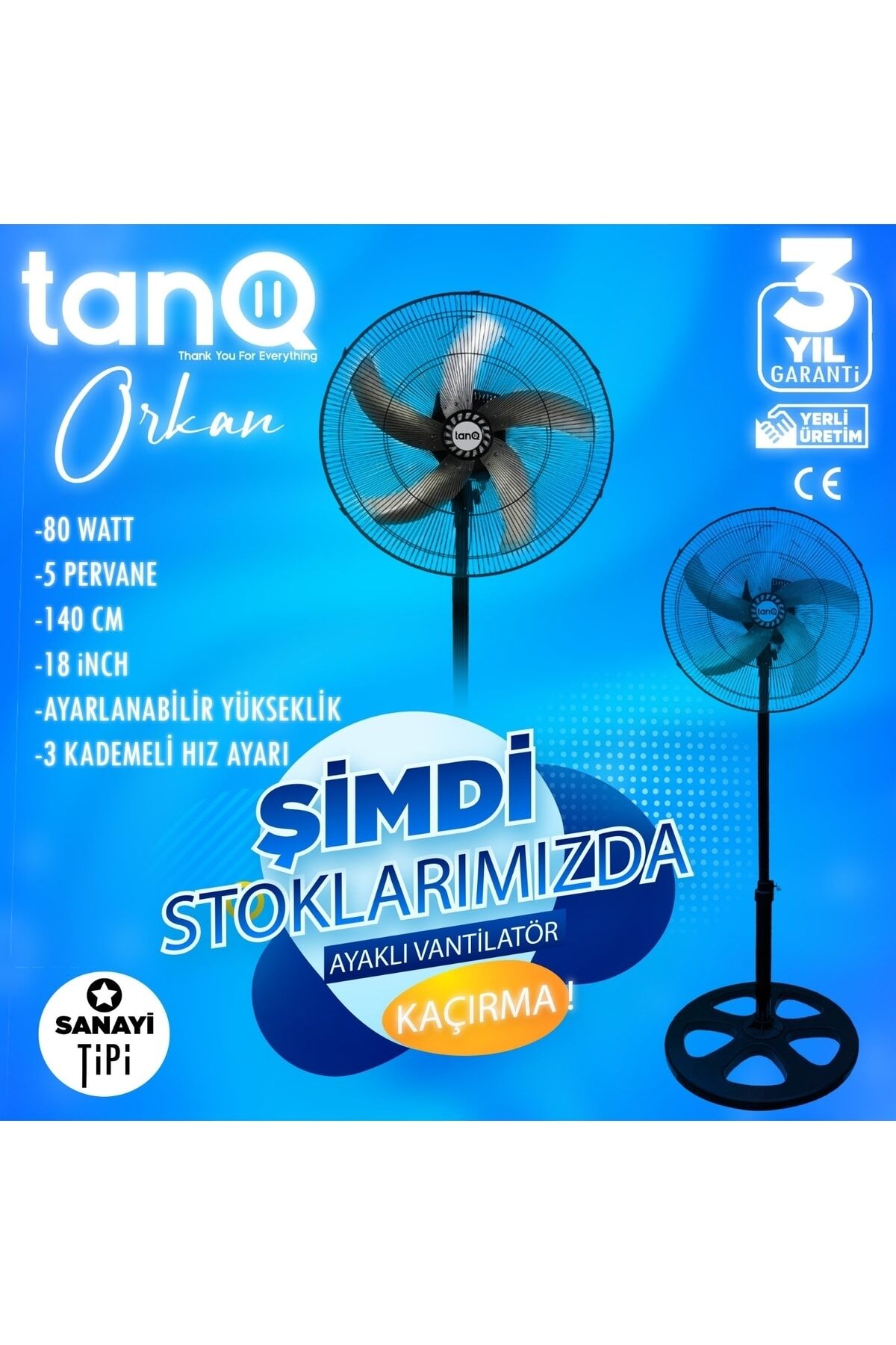 Orkan 18” Sanayi Tipi Ayaklı Vantilatör Tanq