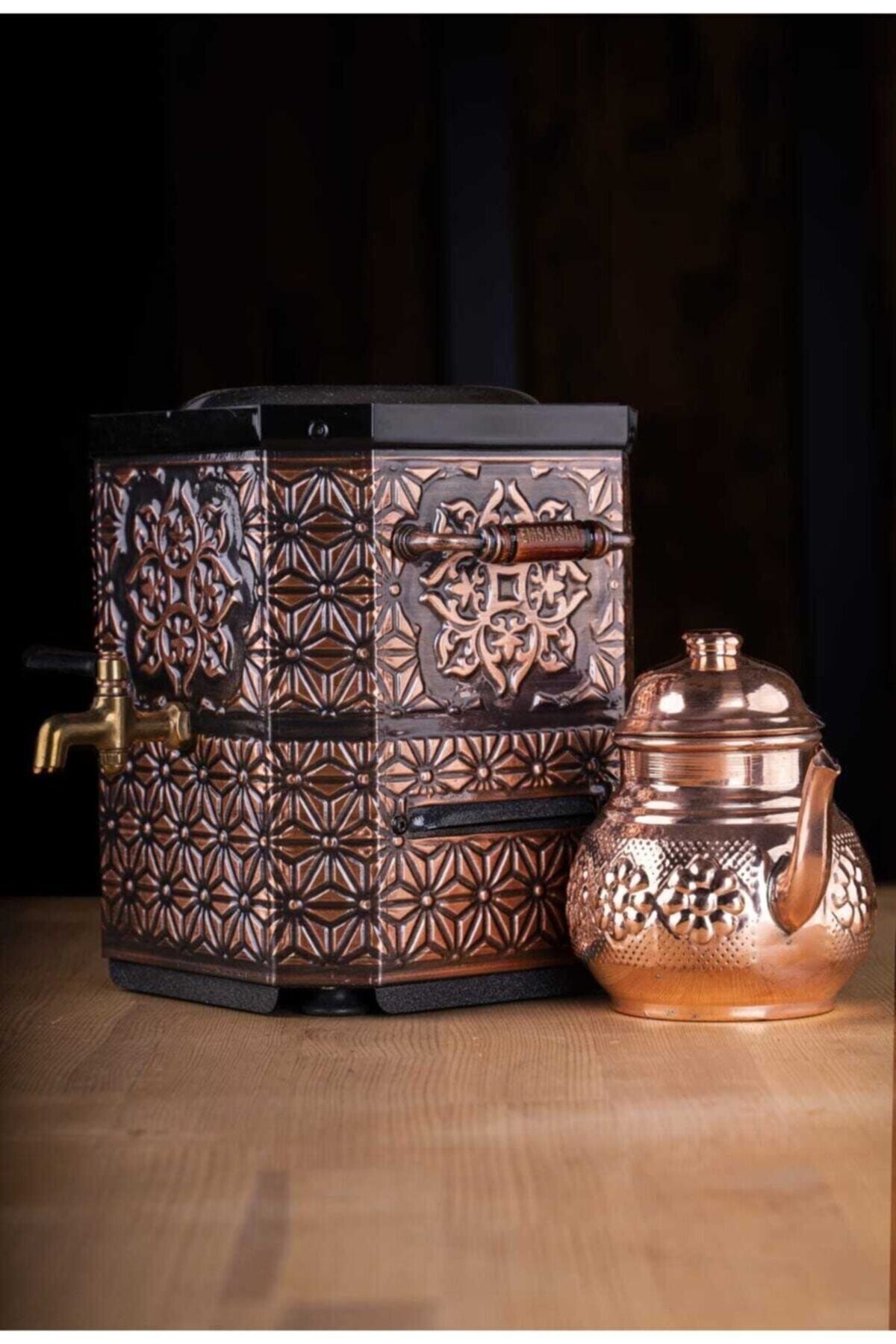 Elektrikli Nostaljik Çay Semaveri Bakır Demlik Hediye